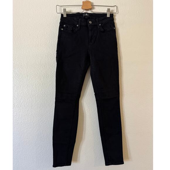 7 For All Mankind The Ankle Skinny Jeans 24 Black 5-Pockets Modal Blend Denim - Picture 4 of 12